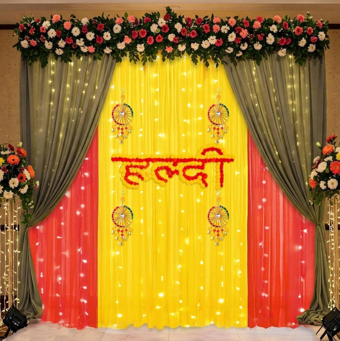 Vibrant Haldi & Mehendi Traditional Marigold Stage Decoration (Design #17) - Wedding & Pre-Wedding in Gurugram