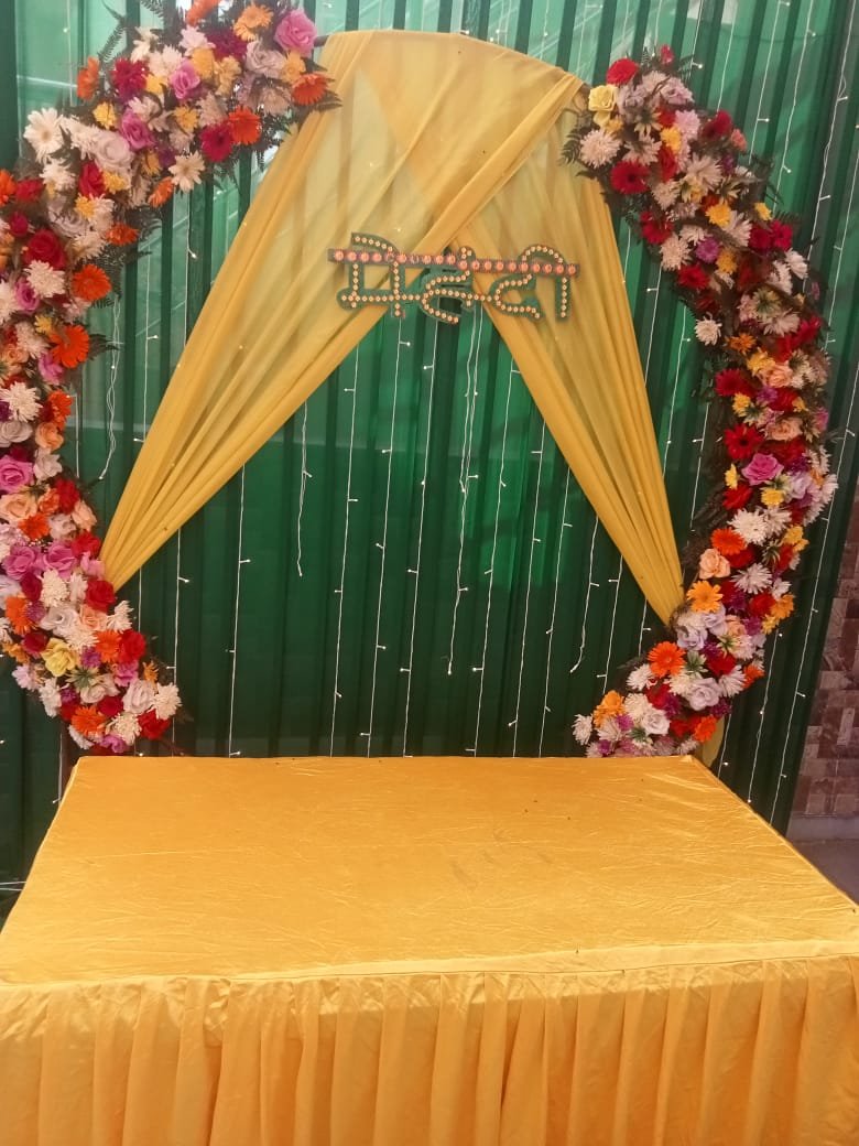 Vibrant Haldi & Mehendi Traditional Marigold Stage Decoration (Design #33) - Wedding & Pre-Wedding in Gurugram
