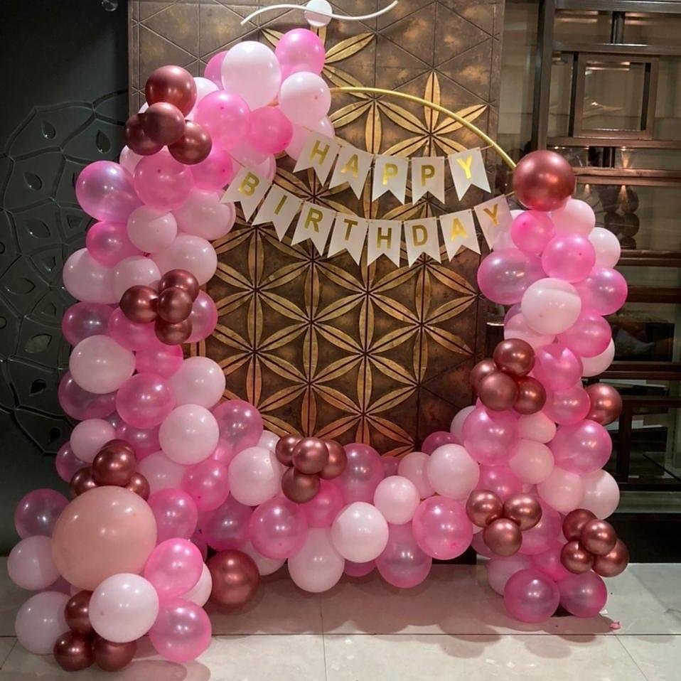 Royal Birthday Rose Gold Balloon Garland (Design #07) - Birthday Decorations in Gurugram