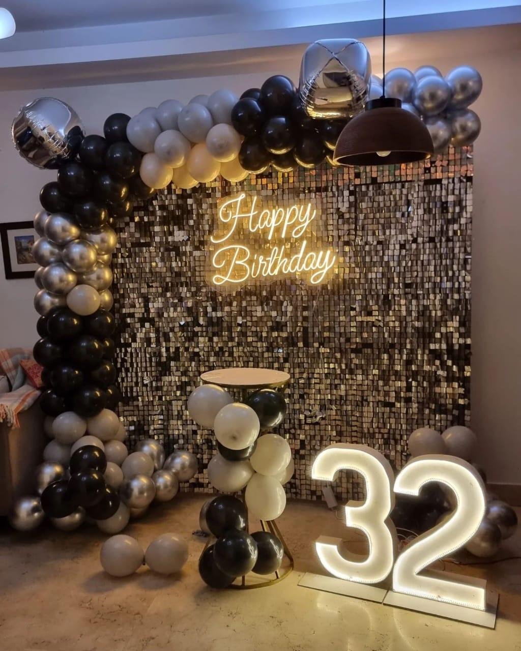 Royal Birthday Neon Glow Balloon Backdrop (Design #29) - Birthday Decorations in Gurugram