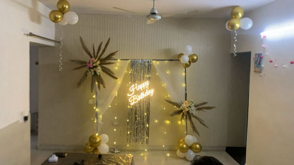 Royal Birthday Neon Glow Balloon Backdrop (Design #49) - Birthday Decorations in Gurugram