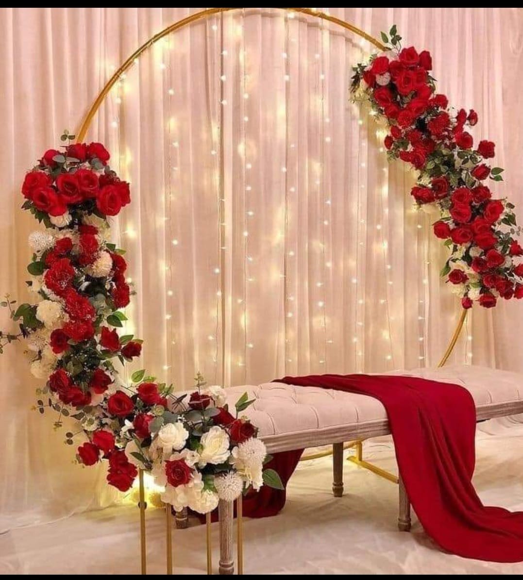 Elegant Roka & Engagement White & Gold Royal Floral Arch (Design #22) - Wedding & Pre-Wedding in Gurugram