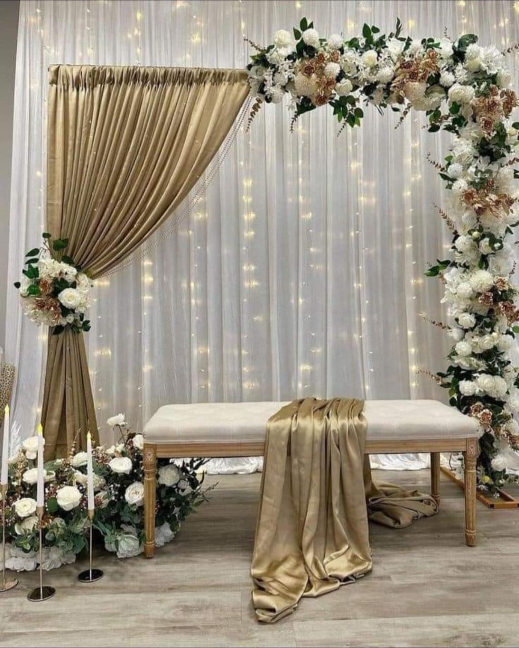 Elegant Roka & Engagement Botanical Floral Stage Backdrop (Design #23) - Wedding & Pre-Wedding in Gurugram