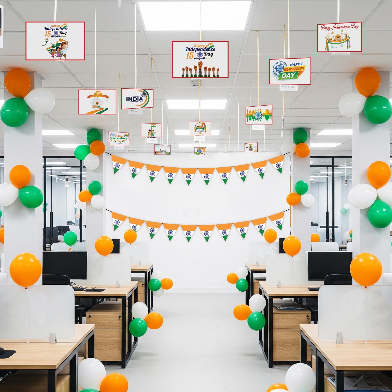 Patriotic Tri-Color Tricolor Saffron-White-Green Tri-Color Balloon Arch (Design #07) - Festivals in Gurugram